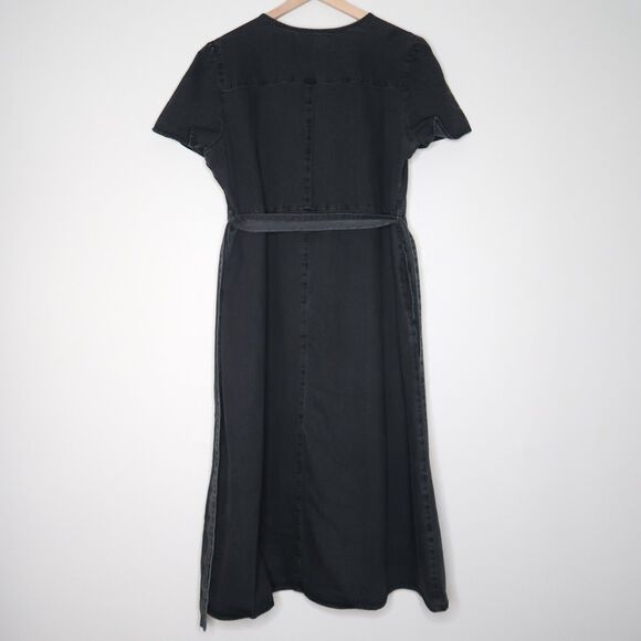 ASOS Womens Wrap Midi Dress Size 16 Black Gray Denim Preppy Minimalistic Classic - Picture 2 of 11